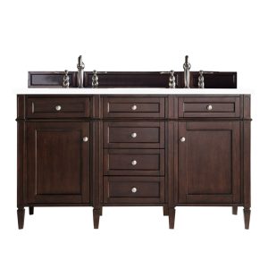 Brittany 60" Double Vanity in Burnished Mahogany with White Zeus Quartz Top