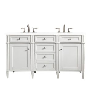 Brittany 60" Double Vanity in Bright White Vanity with Arctic Fall Solid Surface Top