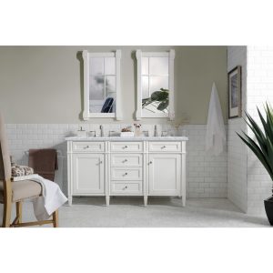 Brittany 60" Double Vanity in Bright White Vanity with Carrara Marble Top