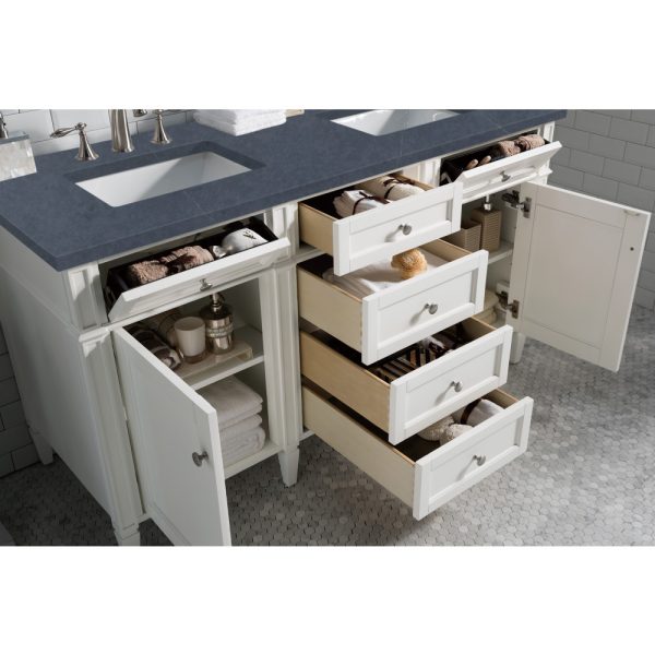 Brittany 60" Double Vanity in Bright White Vanity with Charcoal Soapstone Quartz Top