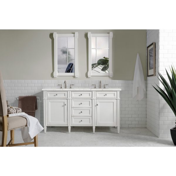 Brittany 60" Double Vanity in Bright White Vanity with Eternal Jasmine Pearl Quartz Top