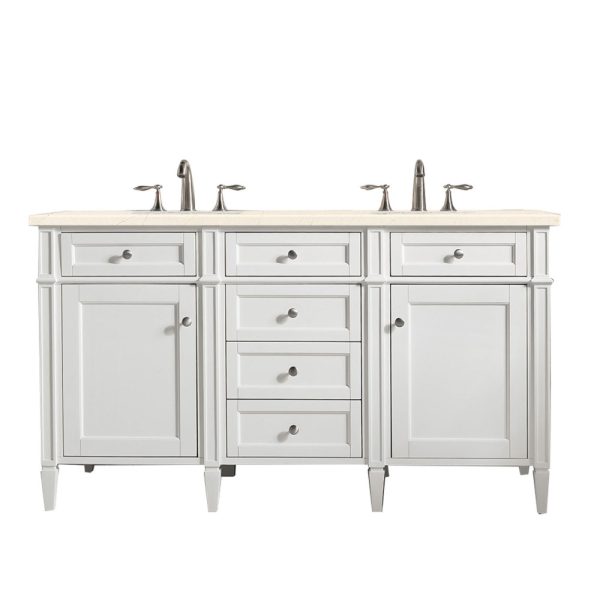 Brittany 60" Double Vanity in Bright White Vanity with Eternal Marfil Quartz Top