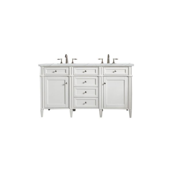 Brittany 60" Double Vanity in Bright White Vanity with Ethereal Noctis Quartz Top