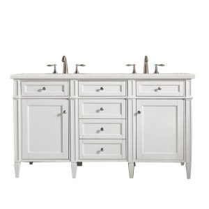 Brittany 60" Double Vanity in Bright White Vanity with Eternal Serena Quartz Top