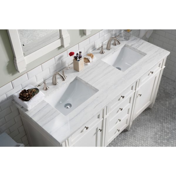 Brittany 60" Double Vanity in Bright White Vanity with Arctic Fall Solid Surface Top