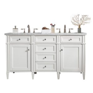 Brittany 60" Double Vanity in Bright White Vanity with Carrara Marble Top