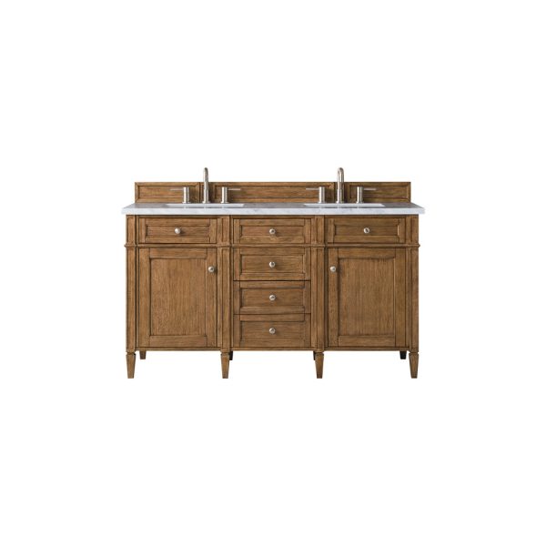 Brittany 60" Double Vanity in Saddle Brown with Arctic Fall Solid Surface Top