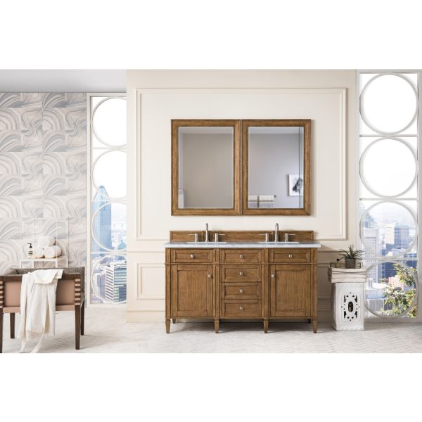 Brittany 60" Double Vanity in Saddle Brown with Carrara Marble Top