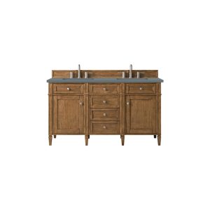 Brittany 60" Double Vanity in Saddle Brown with Cala Blue Quartz Top