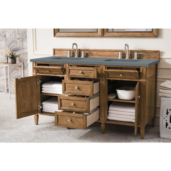 Brittany 60" Double Vanity in Saddle Brown with Cala Blue Quartz Top