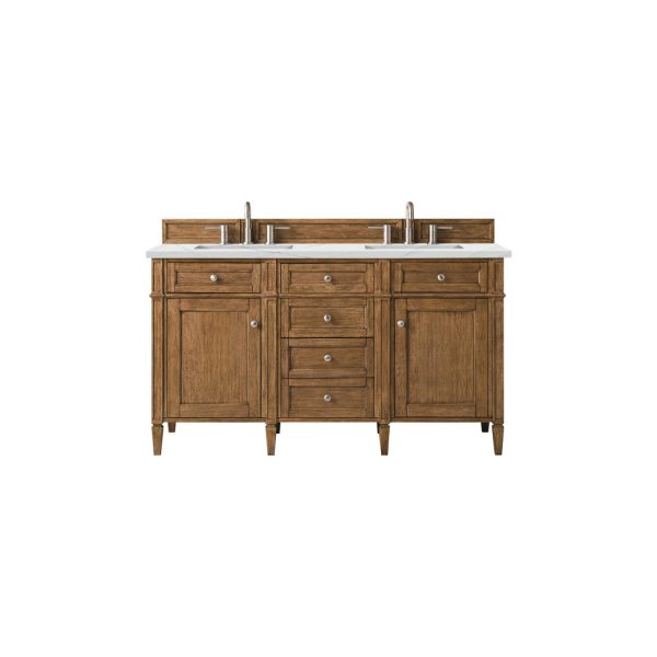 Brittany 60" Double Vanity in Saddle Brown with Ethereal Noctis Quartz Top
