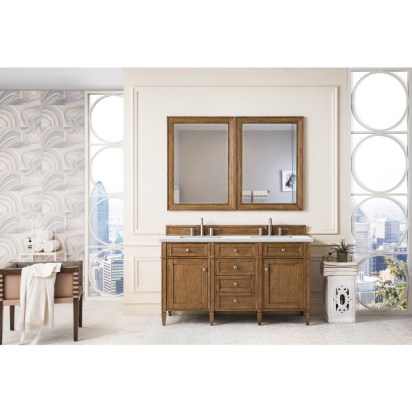 Brittany 60" Double Vanity in Saddle Brown with Ethereal Noctis Quartz Top