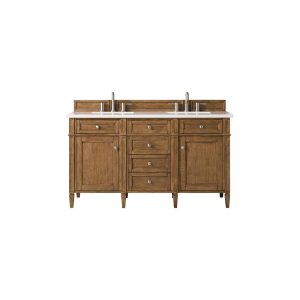 Brittany 60" Double Vanity in Saddle Brown with White Zeus Quartz Top