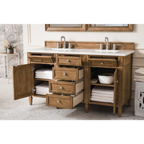 Brittany 60" Double Vanity in Saddle Brown with White Zeus Quartz Top