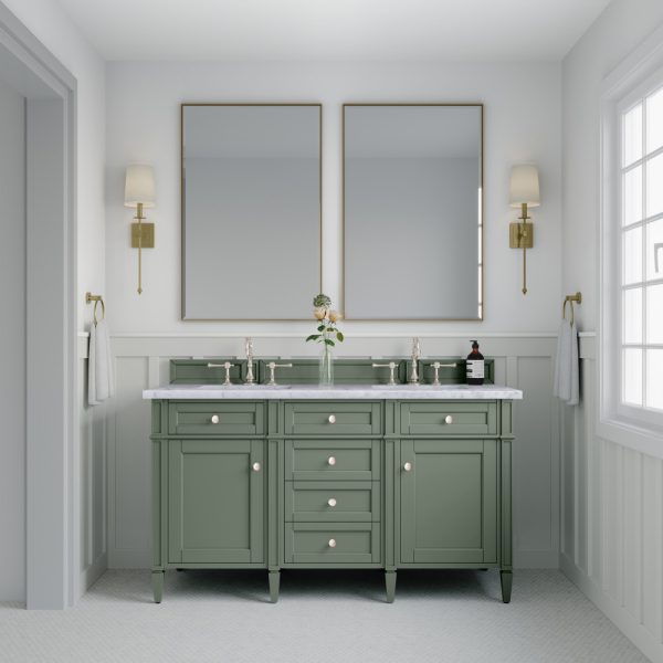 Brittany 60" Double Vanity in Smokey Celadon with Carrara Marble Top