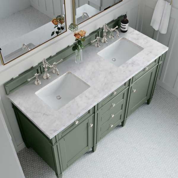 Brittany 60" Double Vanity in Smokey Celadon with Carrara Marble Top