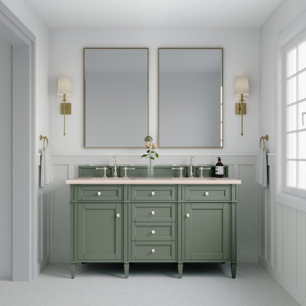 Brittany 60" Double Vanity in Smokey Celadon with Eternal Marfil Top