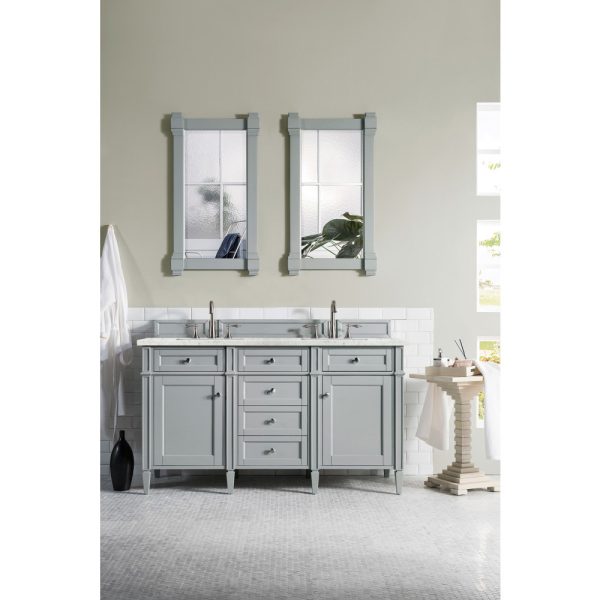 Brittany 60" Double Vanity in Urban Gray with Eternal Jasmine Pearl Quartz Top