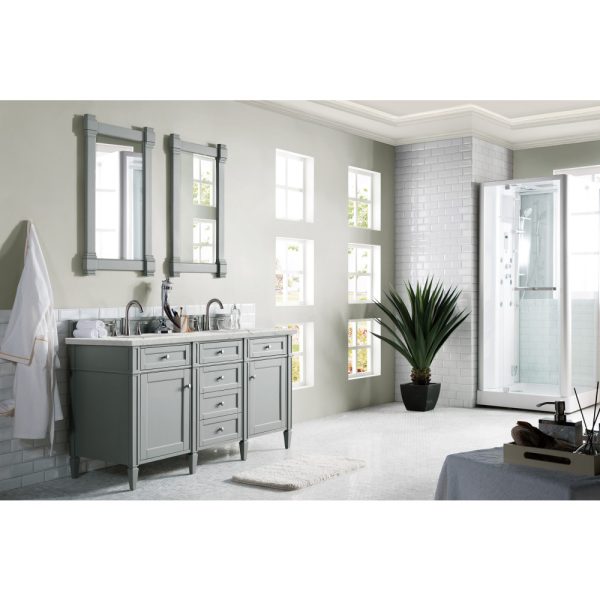 Brittany 60" Double Vanity in Urban Gray with Eternal Jasmine Pearl Quartz Top