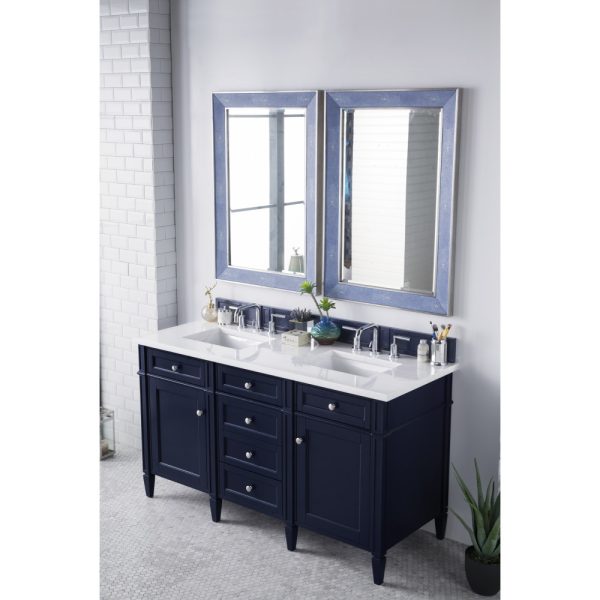 Brittany 60" Double Vanity in Victory Blue with Arctic Fall Solid Surface Top