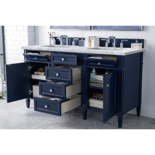 Brittany 60" Double Vanity in Victory Blue with Carrara Marble Top