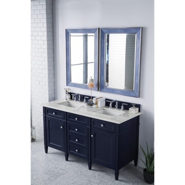 Brittany 60" Double Vanity in Victory Blue with Eternal Jasmine Pearl Quartz Top