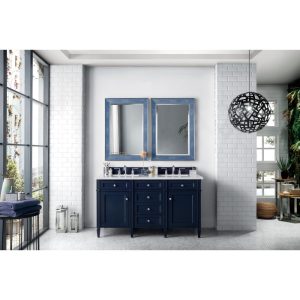 Brittany 60" Double Vanity in Victory Blue with Eternal Jasmine Pearl Quartz Top
