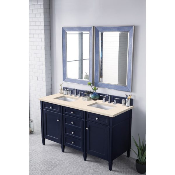 Brittany 60" Double Vanity in Victory Blue with Eternal Marfil Quartz Top