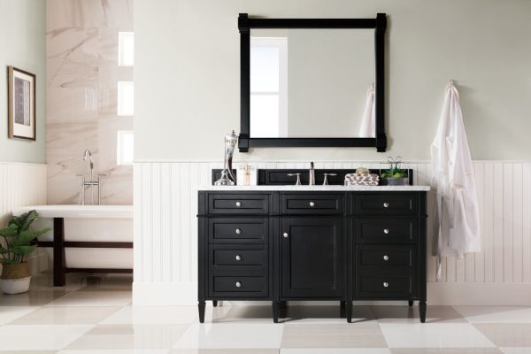 Brittany 60" Single Vanity in Black Onyx with Carrara Marble Top