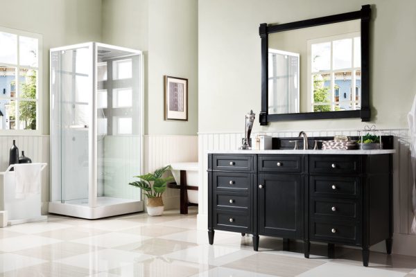 Brittany 60" Single Vanity in Black Onyx with Carrara Marble Top