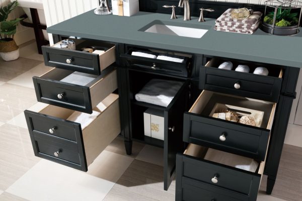 Brittany 60" Single Vanity in Black Onyx, with Cala Blue Quartz Top