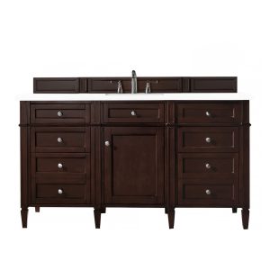 Brittany 60" Single Vanity in Burnished Mahogany with Arctic Fall Solid Surface Top