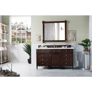 Brittany 60" Single Vanity in Burnished Mahogany with Arctic Fall Solid Surface Top