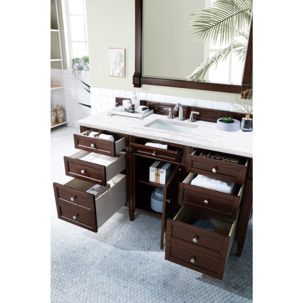 Brittany 60" Single Vanity in Burnished Mahogany with Arctic Fall Solid Surface Top