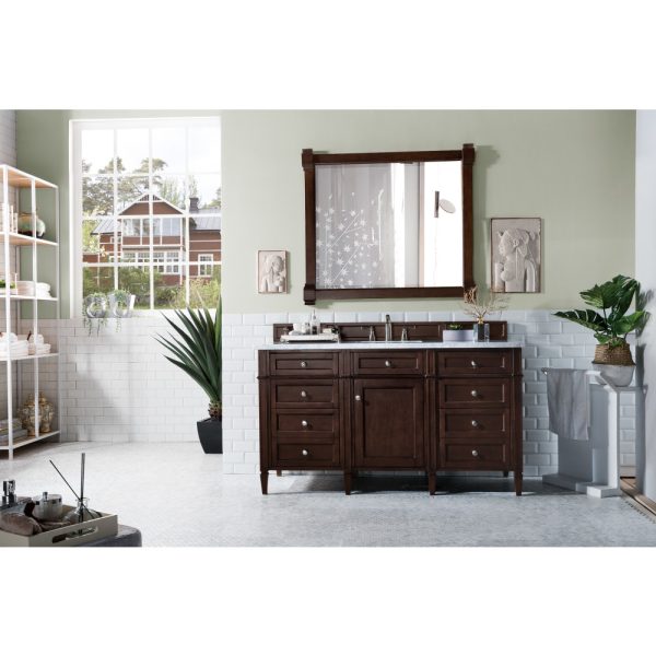 Brittany 60" Single Vanity in Burnished Mahogany with Carrara Marble Top