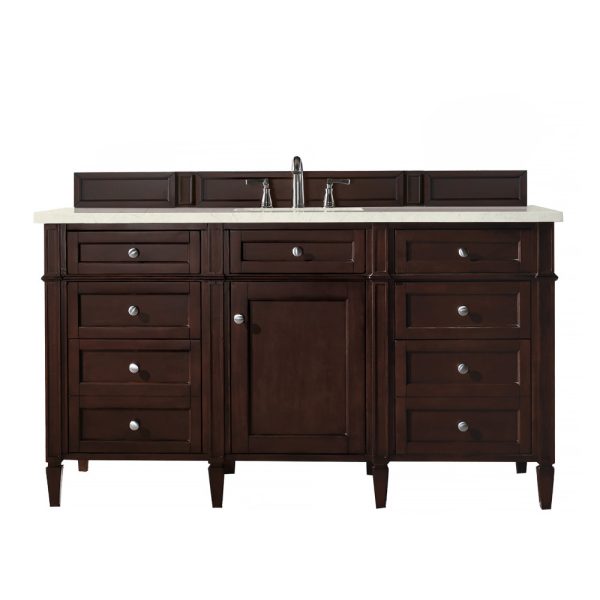 Brittany 60" Single Vanity in Burnished Mahogany with Eternal Marfil Quartz Top