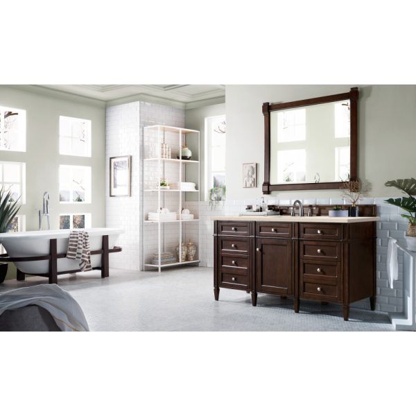 Brittany 60" Single Vanity in Burnished Mahogany with Eternal Marfil Quartz Top