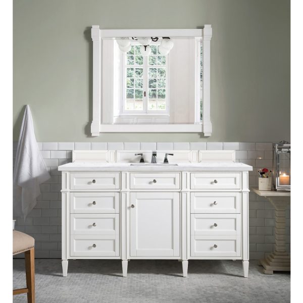 Brittany 60" Single Vanity in Bright White with Arctic Fall Solid Surface Top