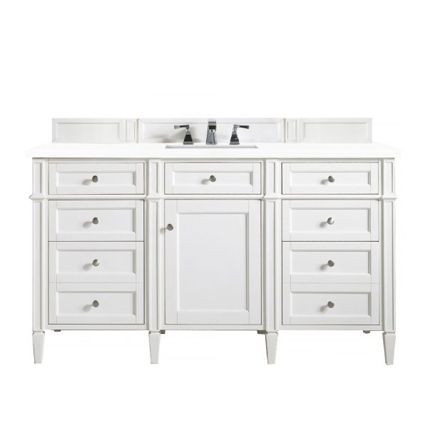 Brittany 60" Single Vanity in Bright White with Arctic Fall Solid Surface Top