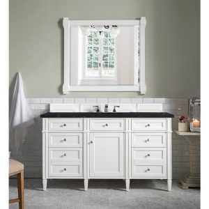 Brittany 60" Single Vanity in Bright White with Charcoal Soapstone Quartz Top