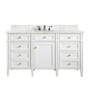 Brittany 60" Single Vanity in Bright White with Eternal Jasmine Pearl Quartz Top