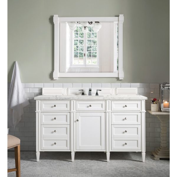 Brittany 60" Single Vanity in Bright White with Eternal Jasmine Pearl Quartz Top
