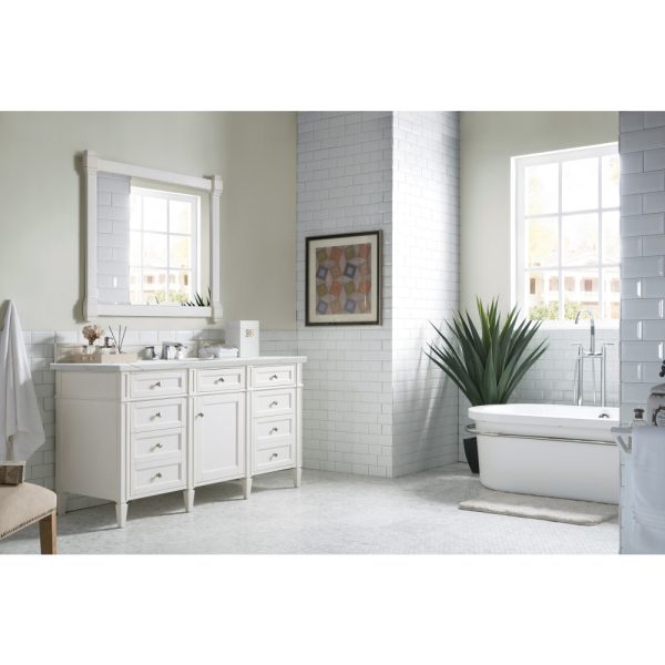 Brittany 60" Single Vanity in Bright White with Ethereal Noctis Quartz Top
