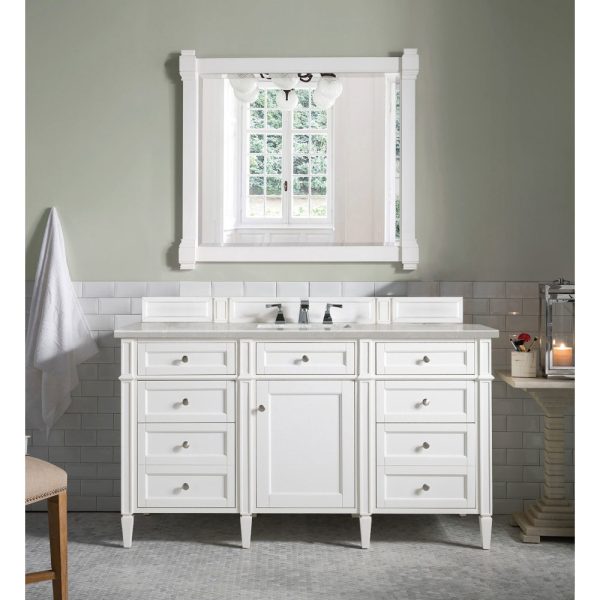 Brittany 60" Single Vanity in Bright White with Eternal Serena Quartz Top