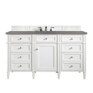 Brittany 60" Single Vanity in Bright White with Grey Expo Quartz Top