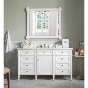 Brittany 60" Single Vanity in Bright White with Carrara Marble Top