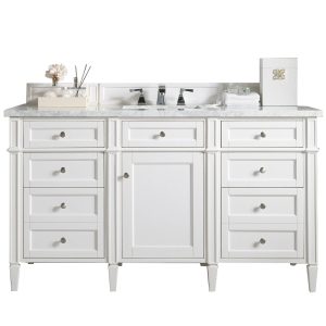 Brittany 60" Single Vanity in Bright White with Carrara Marble Top