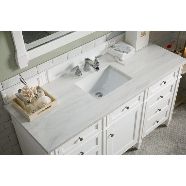 Brittany 60" Single Vanity in Bright White with Arctic Fall Solid Surface Top