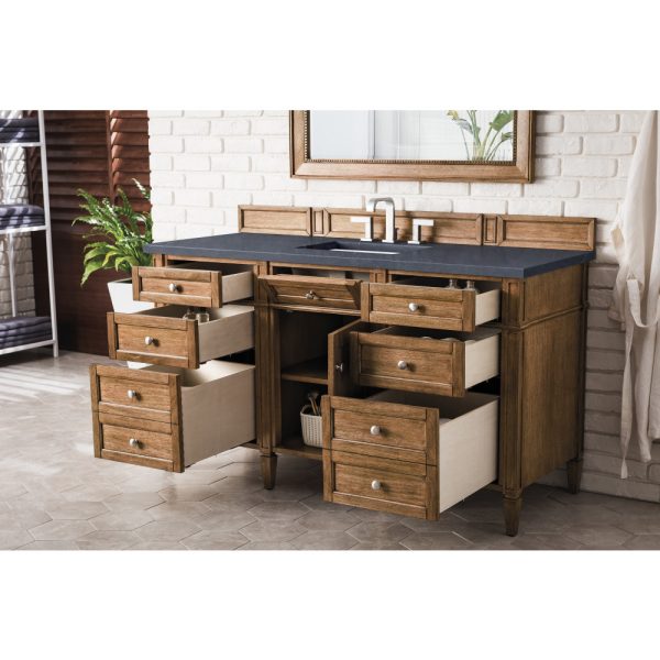 Brittany 60" Single Vanity in Saddle Brown with Charcoal Soapstone Quartz Top