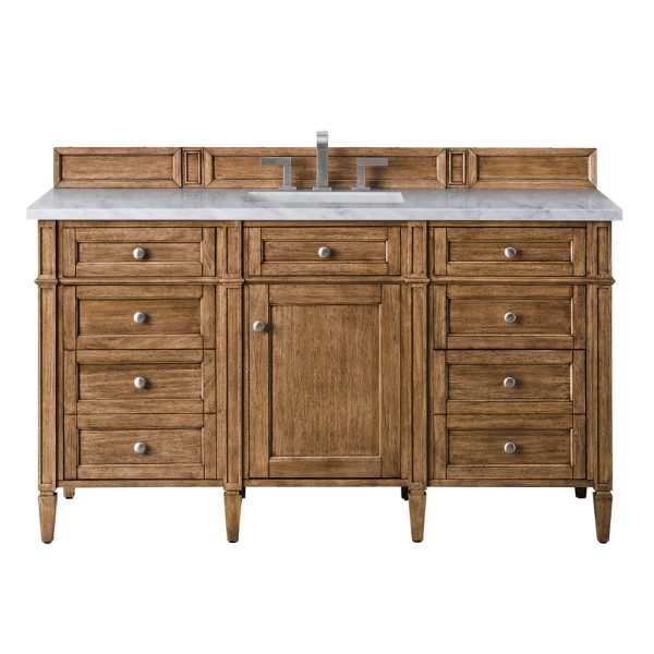 Brittany 60" Single Vanity in Saddle Brown with Eternal Jasmine Pearl Quartz Top